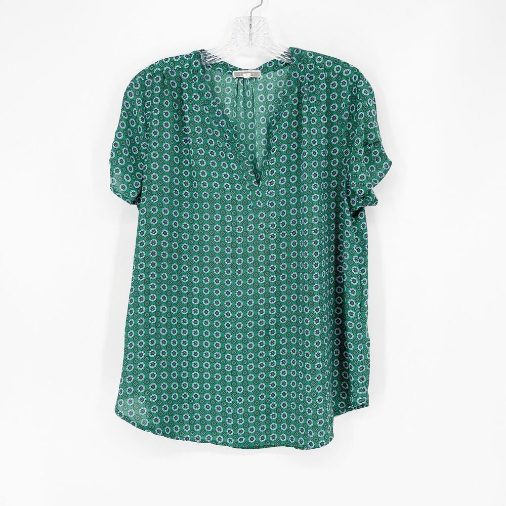 Pleione Short Sleeve Split Neck Printed Top Size Medium